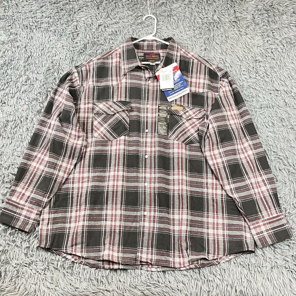 Mens Extra Heavy Pearl Snap Plaid Flannel Outdoor Shacket Black Red Gry 2XLT NWT